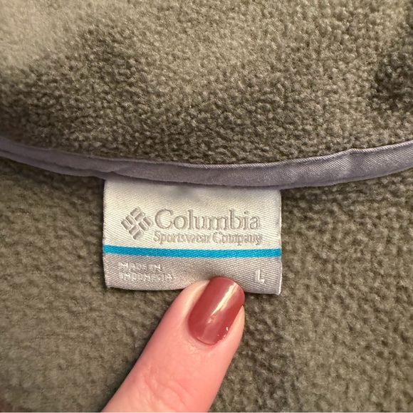 Columbia Two-Tone Fleece Pullover Womens L Green Gray Cozy Winter Sweater EUC - Picture 5 of 6